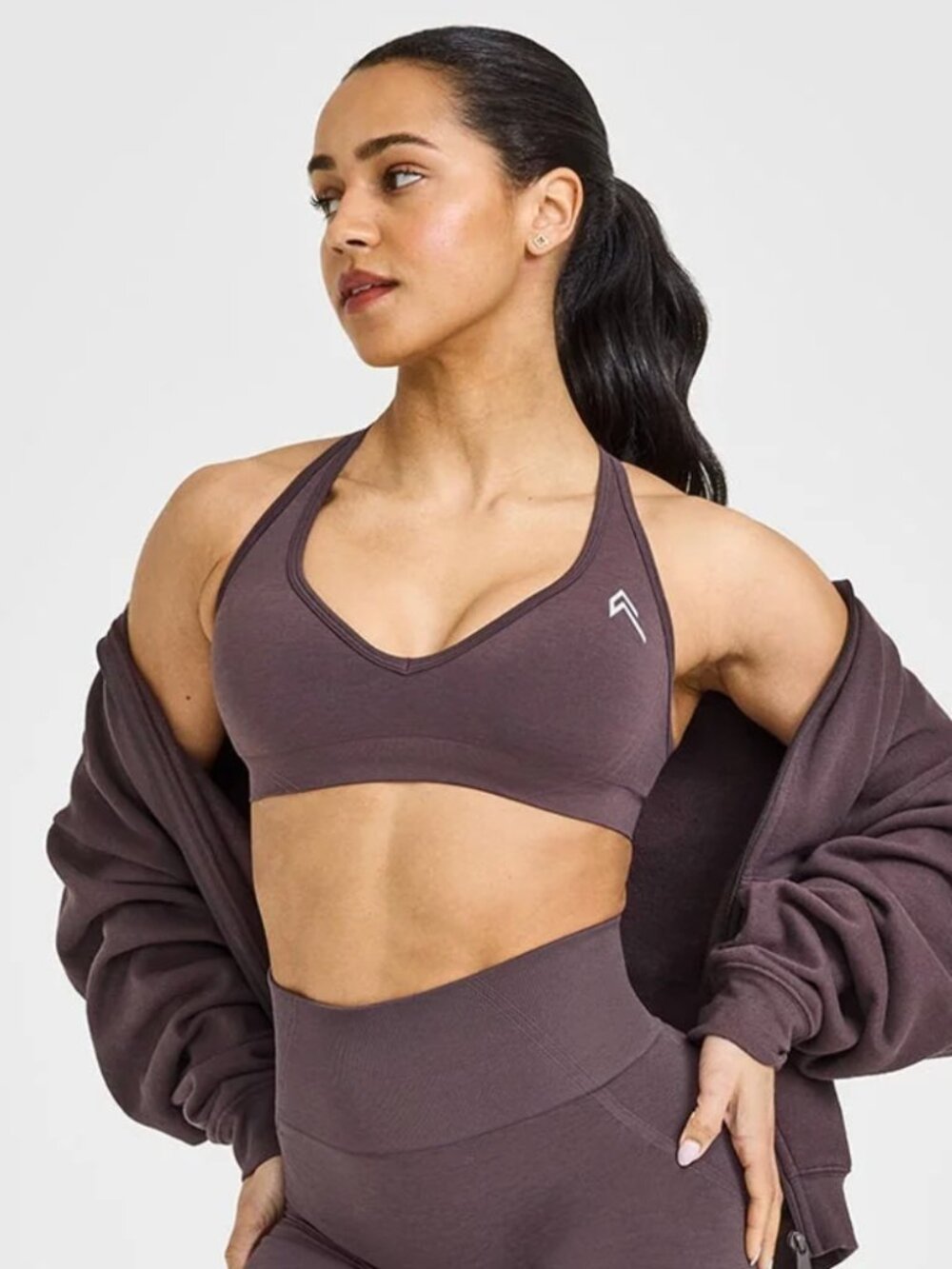 EffortlessLift™ Seamless Racer Back Sports Bra- Umber Brown MEDIUM